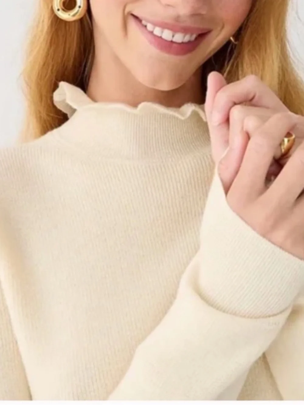 J. Crew Cream Merino Wool Ruffle-Neck Women's Sweater